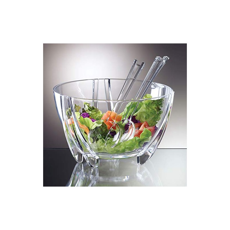 Prodyne Acrylic Salad Bowl with Servers, Clear,6 quarts