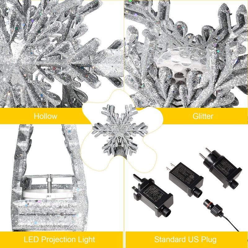 RNSSEZ Snowflake Christmas Tree Topper Decorations, 3D Silver Glittered with