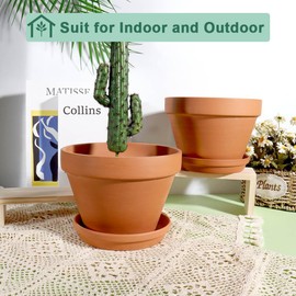 vensovo 8 Inch Clay & Terracotta Pots for Plant with Saucer - 4 Pack Large Ceramic Terra Cotta Planter with Drainage Hole, Clay Flower Pot with Tray for Indoor Outdoor Plants