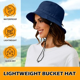 MIDNIGHTSUN Waterproof Bucket Hat Women Packable Outdoor Fishing Hat Lightweight Men UV Protection Summer Sun Hat （Navy, One Size