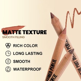Classic Matte Series Lip Liner Set for Women, Long-Lasting Lip Makeup Kit with 6 Colors Lipliner & Sharpener for Define and Sculpt the Lip, Smooth, Non-Smudge, Natural Look, NUDE BROWN SHADE,#2