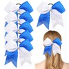 6PCS 8" Large Cheer Hair Bows Ponytail Holder, Rhinestones Cheerleader
