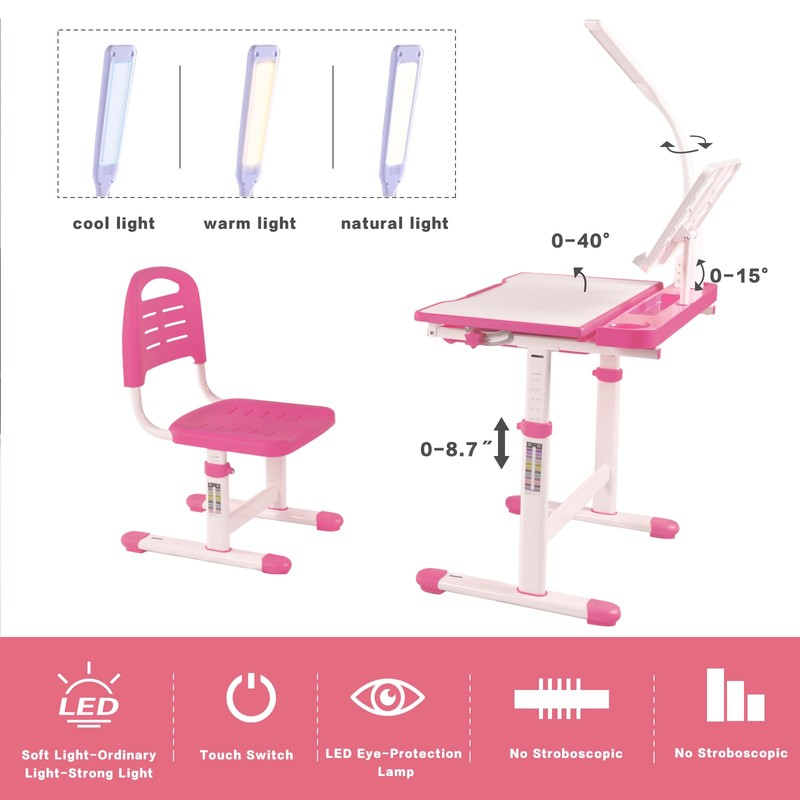 Napfox Adjustable Kids Desk and Chair Set, Ergonomic Study Desk