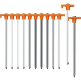 12PCS Tent Stakes Heavy Duty Camping Stakes, 7 Inch Non-Rust Metal Tent Pegs Ground Stakes Tent Spikes Camping,Garden,Hiking Orange (Orange 12pcs) - Color: Green 20+2PCS