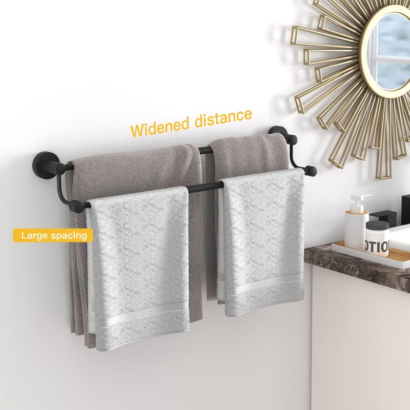 BESy Adjustable 16-26 Inches Double Bath Towel Bar for Bathroom