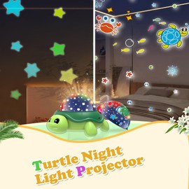 Kids Projector Night Light, Turtle Lamp 10 Lighting+2 Films Night Light for Kids, 360° Star Projector Ocean Ceiling Lights for Toddler Bedroom Decor Nursery, Sea Turtle Birthday Gifts for Girls Boys