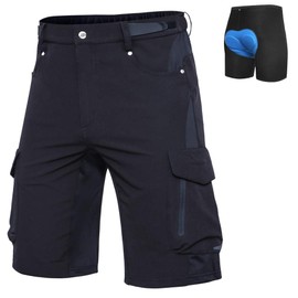 Ally Pantalones Cortos de Bicicleta de montaña para Hombre Pantalones Cortos de MTB Acolchados Pantalones Cortos de Ciclismo Holgados con 6 Bolsillos (Negro, M)