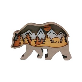 FAYZSOWSR Wooden Animal Statues, 3D Wooden Animals Bird Deer Penguin Bear Woodland Nursery Decorations Forest Themed Bedroom Decor Bedroom Living Room Office Decor (Brown Bear)