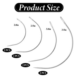 8-Piece Curved Hand Sewing Needles, Silver Weaving Needles Leather Needles Heavy Duty Durable Curved Leather Hand Sewing Needles for Home Leather Carpet Canvas Repai DIY Hand Sewing