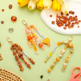 Ferreve 630 Pcs Fall Bead Orange Keychain Making Kit Autumn DIY Crafts Adjustable Letter Maple Leaf Alphabet Fall Bag Charms Thanksgiving Jewelry Beads for Women Backpack Harvest