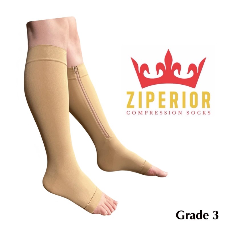 Ziperior Open Toe Inside Leg Calf Zipper 30-40 mmHg Grade
