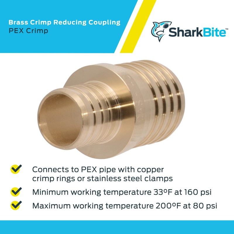 SharkBite 1-1/2 x 1 Inch Brass Crimp Reducing Coupling, PEX