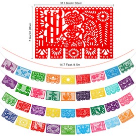 Qpout 4pcs Mexican Fiesta Party Felt Banner Cinco de Mayo Fiesta Banner Dia De Los Muertos Day of The Dead Fiesta Papel Picado Hanging Banner Cino de Mayo Party Decorations 4 Different Designs