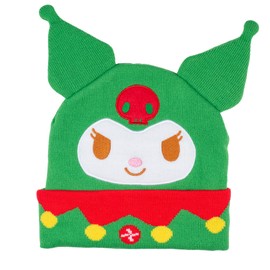 AI ACCESSORY INNOVATIONS Hello Kitty’s Kuromi Christmas Cuff 3D Beanie, Jacquard knit with Embriodered Appliques, Green