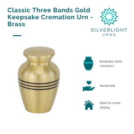Classic Three Bands Gold Keepsake Cremation Urn for Ashes, Brass, Gold Urn, Keepsake Sized Cremation Urn, 2.75 Inches High