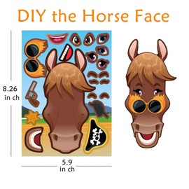 24 Sheets Make Your Own Horse Stickers for Kids Toddlers, Make a Face Stickers for Kids Birthday Party Favors Stickers, Race Horse Game Baby Shower Stickers DIY Horse Face Fun Mix and Match Stickers
