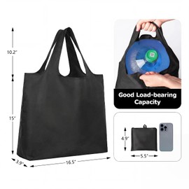 Tandoler Large Foldable Shopping Bag, Reusable Grocery Bag, Used for Shopping. Reusable Handbag Weighing Up to 50 Pounds, Nylon Bag, Washable, Waterproof(Black+Black)