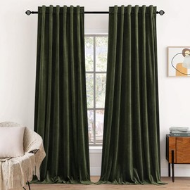 Dchola Olive Green Velvet Curtains for Bedroom Window with Back Tab, Super Soft Vintage Luxury Heavy Drapes, Room Darkening Thermal Insulated Curtain for Living Room, W52 by L84 inches, 2 Panels