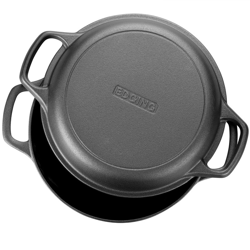 EDGING CASTING Pre-Seasoned Cast Iron Dutch Oven Pot with Skillet
