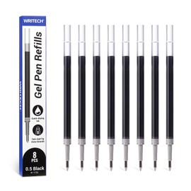 WRITECH W-1156 Gel Pen Refills: 0.5mm Fine Point, Black Ink, 8-Pack Retractable Gel Pen Refills, Quick-Dry Smooth Writing