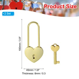 PATIKIL 3.9 Inch Love Locks Heart Padlock with Key Set, 2 Set Single Heart Couple Wishing Lock Love Padlock for Lover Bridge Anniversary Diary Book Card Box, Gold Tone