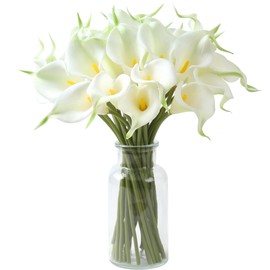 SITUMEIZI 24 PCS White Fake Flowers Artificial Calla Lily Silk Flowers Real Touch for Home Kitchen Decor Wedding Bouquet Office Decoration