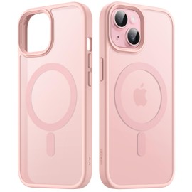 JETech JETech Magnetisch Hlle fr iPhone 15 6,1 Zoll Kompatibel mit MagSafe, Durchscheinende Matt Handyhlle Rckseite Dnn Sto?fest Schutzhlle (Rosa Rckseite)
