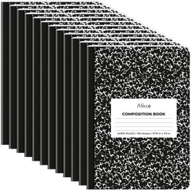 Alitte Composition Notebooks 12-Pack | Wide Ruled, 200 Pages (100 Sheets) | Black Marble, Smooth Thick Pages | 9.75x7.5, | School Notebooks, Writing Pads
