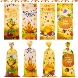 Thanksgiving Treat Bags 50 Pcs Fall Cellophane Bags Maple Leaves Pumpkin Candy Bags with Twist Ties Plastic Autumn Gift Bags Goodie Bag for Fall Harvest Thanksgiving Party Supplies A7GEJTGD