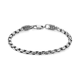 HZMAN 8.5In Box Chain Bracelets for Men, 5mm Silver Stainless Steel Rolo Chain Link Bracelet