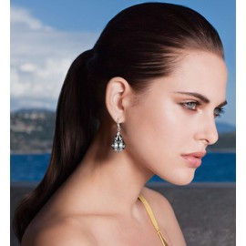 Austrian Crystal Baroque Teardrop Dangle Hook Earrings for Women 14K Gold Plated Hypoallergenic Jewelry (Grey-Black)