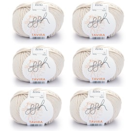 ggh Tavira Box | 6 x 50 g (Total 300 g) Cotton for Knitting or Crocheting - Colour 032 - Light Beige
