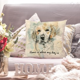 MNASAIOO Dog Labrador Vintage Throw Pillow Covers, Home is Where My Dog is Decorative Pillows Covers Gifts for Dog Lovers Dog Mom, Funny Farmhouse Pillows Cases Decor for Bed Couch Bedroom 18x18 inch