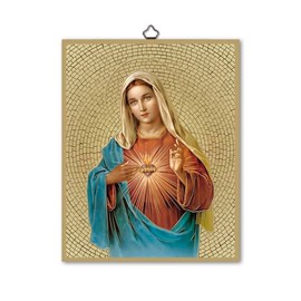Fratelli Bonella Picture Sacred Heart of Jesus on 8 mm MDF Wood with Gold Foil Mosaic Made in Italy