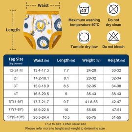 BIG ELEPHANT 10-Packs Training Underwear Absorbent Unisex Toddler Potty Trained Pants, 100% Cotton,4T