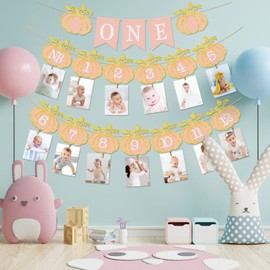 Pumpkin First Birthday Girl 12 Month Photo Banner for First Birthday Our Little Pumpkin is Turning One Decorations Pumpkin Birthday Decorations Girl