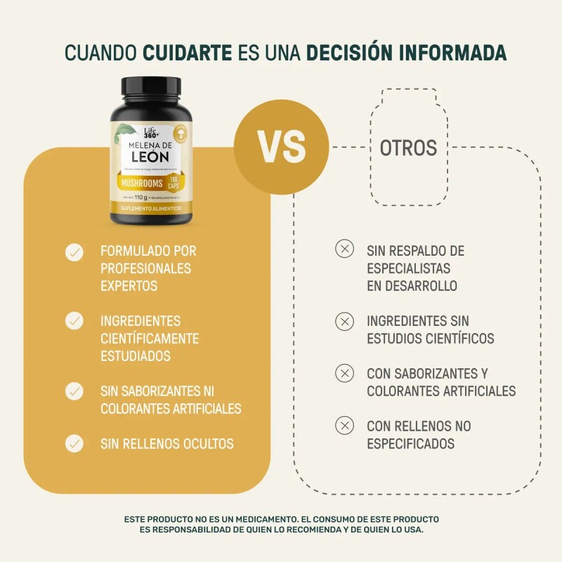 Hongo Melena León 180 Cápsulas Sabor Suplemento Alimenticio Life360