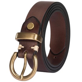 TYWestyles Womens Belt for Jeans Genuine Leather Belt Vintage Solid Brass Circle buckle Gift Box Packaging (Dark Brown-1, Fit Waist 30（Pants 4)