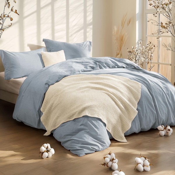 Bedsure 5 PCS Cotton Comforter Set with Waffle Throw Blanket