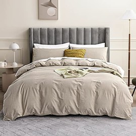 JELLYMONI Cream Grey 100% Washed Cotton Linen Like Textured Duvet Cover Set, 2 Pieces Ultra Soft Bedding Set with Zipper Closure. Solid Color Pattern Duvet Cover Twin Size (No Comforter)