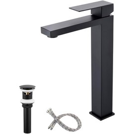 Bathroom Sink Faucet, Matte Black Tall Vessel Sink Faucet, Single Hole Bathroom Faucet Lavatory Vanity Sink Faucet with Pop-up Drain, BF012B
