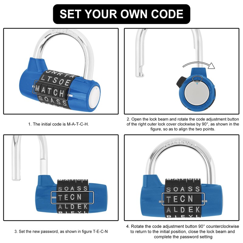 HOJLKLD Gym Locker Lock 5 Letter Word Lock Safety Padlock
