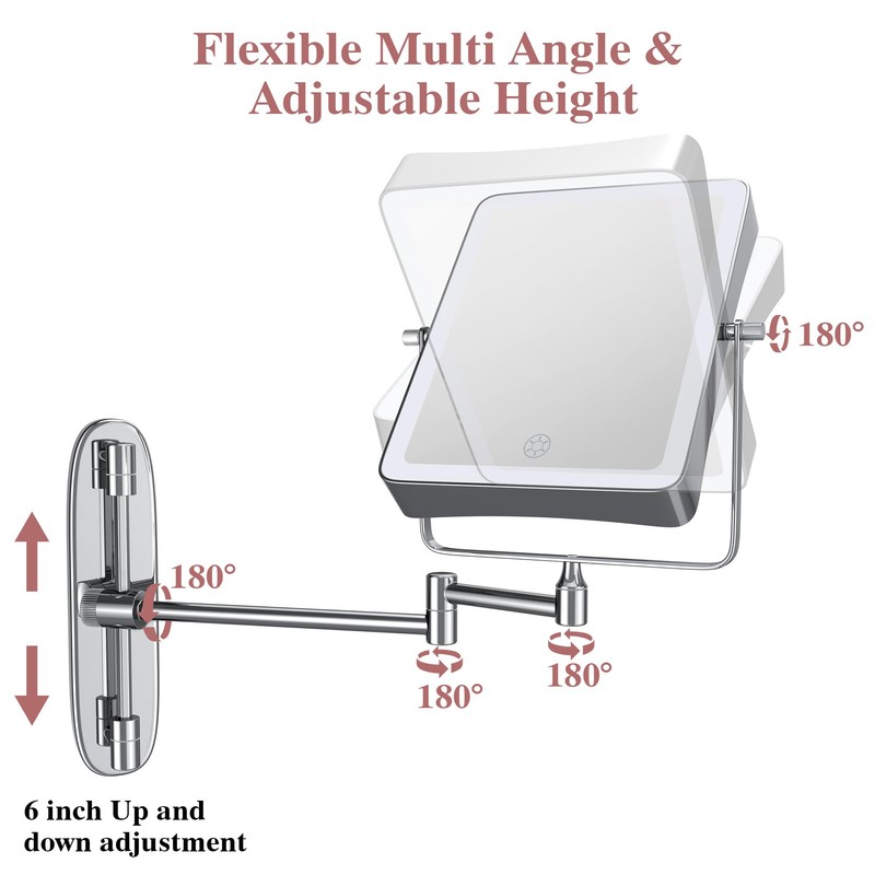 Wall Mounted Lighted Makeup Mirror, Rectangle Double Sided 1X/7X Magnifying