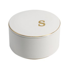 COLLECTIVE HOME - Ceramic Jewelry Box, Elegant Embossed Jewelry Holder, Trinket Organizer with Gold Monogram Lid, Storage for Ring Necklace Bracelet Earrings, Rings and Accessories (s)