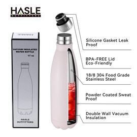HASLE OUTFITTERS 17oz Stainless Steel Water Bottles, Vacuum Insulated Water Bottles Double Walled Powder Coated Reusable Metal Sports Water Bottles Keep Drinks Hot and Cold, Pink, 1Pack