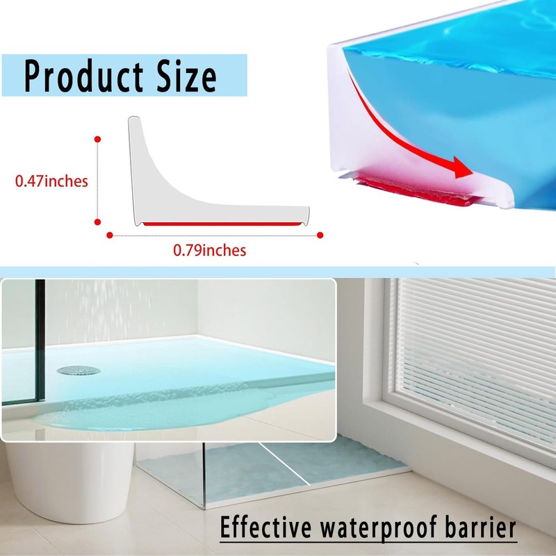 39Inch Shower Threshold Water Dam, Self Adhesive Waterproof Barrier (Clear)