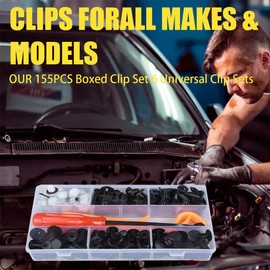 JNNJ Pack of 155 Car Mounting Clips, Car Door Panel Clips Set, Car Clip Set with Tools, Car Decorative Clips Box, Assorted Plastic Clip Fasteners