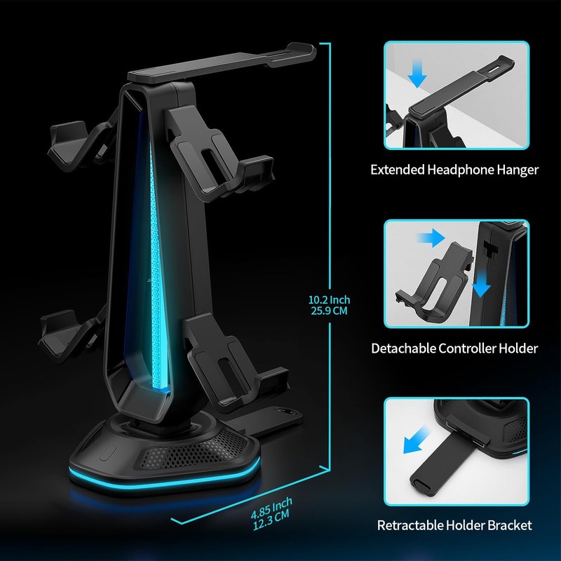 Oritikur RGB Headset Stand with 9 Light Modes and 2