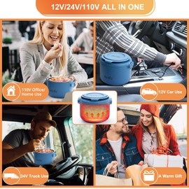 Aotto Electric Lunch Box, 32 oz Portable Food Warmer Heater, Lunch Warmer Portable for Work/Office/Car/Travel 12V/24V/110V 3-in-1, Warming Soup & Meal, Spill-Free, Men & Women's Gifts, Blue