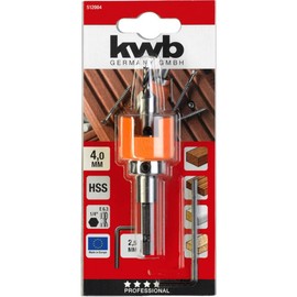 kwb Hardwood Drill Bit Diameter 4 mm Made of HSS-M2 with Countersink, Adjustable Depth Stop and 1/4 Inch Hex Shank